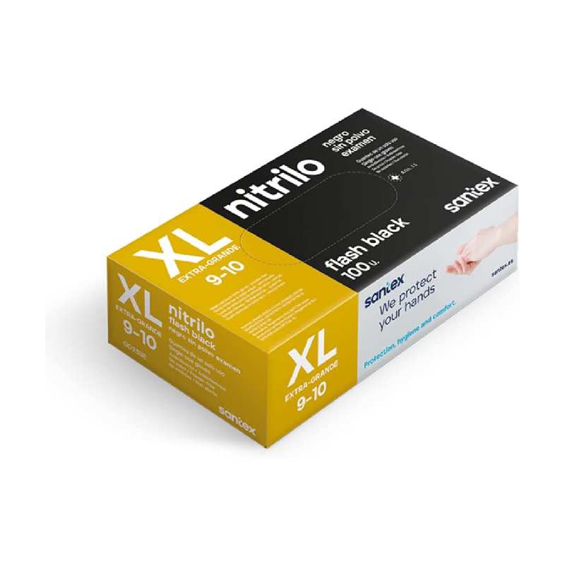 Guante de nitrilo NEGRO sin polvo extra fuerte.- caja de 100 u.