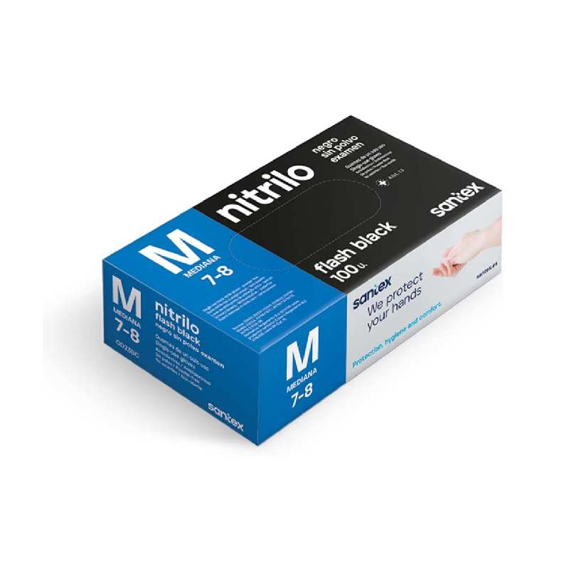 Guante de nitrilo NEGRO sin polvo extra fuerte.- caja de 100 u.